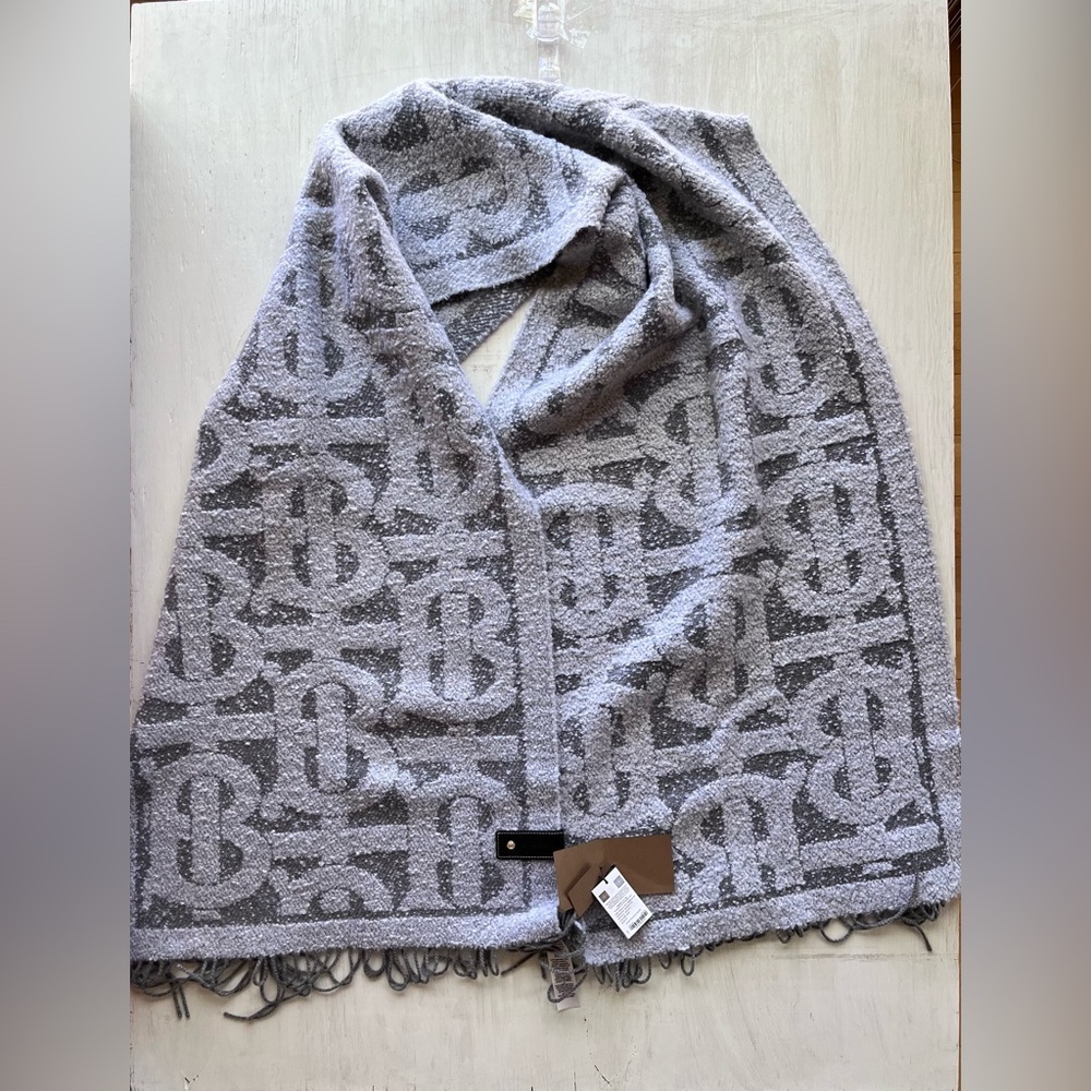 BURBERRY Oversize TB Monogram Fringe Cashmere & Silk Scarf - Picture 9 of 16